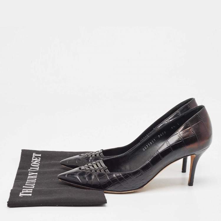 مملوكة مسبقًا Salvatore Ferragamo Black Croc Leather Vara Pumps Size 39