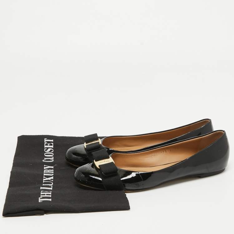 Pre Owned Salvatore Ferragamo Black Patent Leather Varina Ballet Flats Size 38
