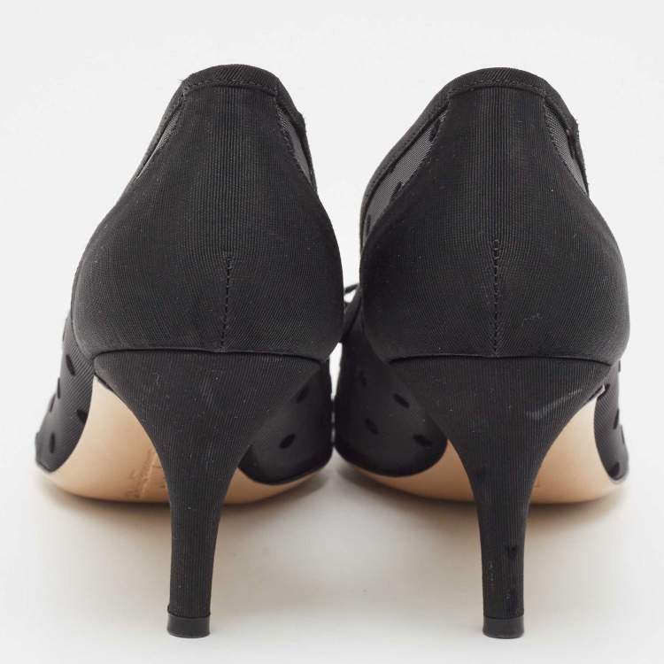 Pre Owned Salvatore Ferragamo Black Mesh and Grosgrain Carla Dots Pumps 37.5