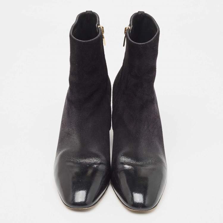 Pre Owned Salvatore Ferragamo Black Patent and Suede Ankle Boots Size 39.5