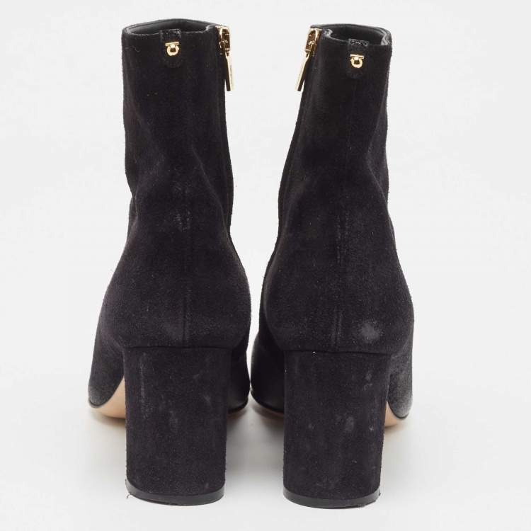 Pre Owned Salvatore Ferragamo Black Patent and Suede Ankle Boots Size 39.5