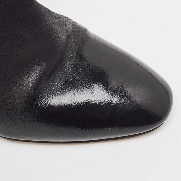 Pre Owned Salvatore Ferragamo Black Patent and Suede Ankle Boots Size 39.5