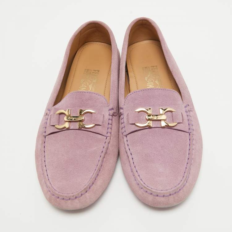 Pre Owned Salvatore Ferragamo Purple Suede Gancini Bit Loafers Size 40