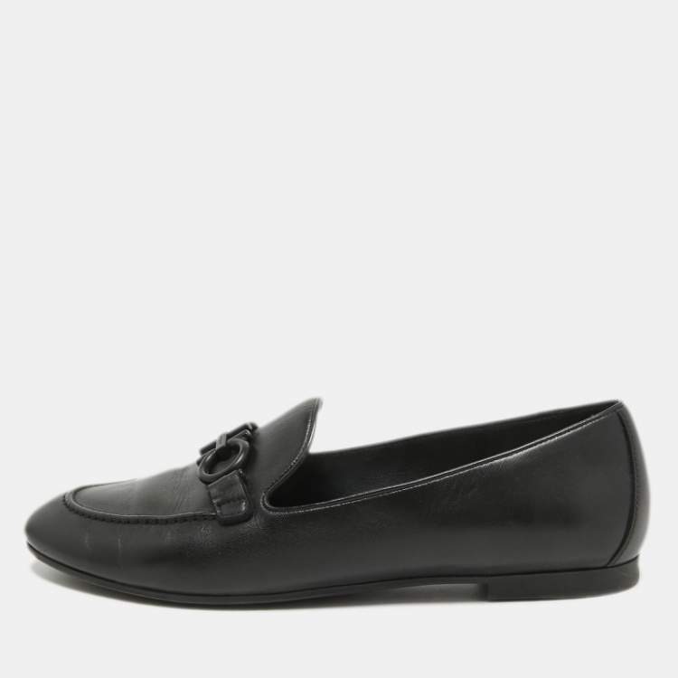 Pre Owned Salvatore Ferragamo Black Leather Rolo Gancini Loafers Size 39