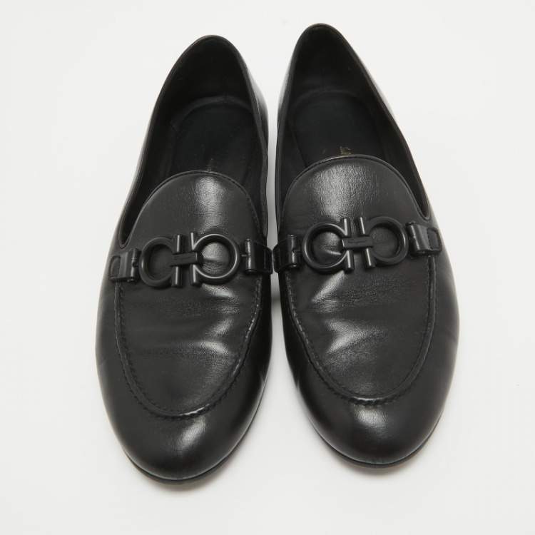 Pre Owned Salvatore Ferragamo Black Leather Rolo Gancini Loafers Size 39