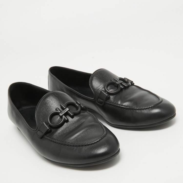 Pre Owned Salvatore Ferragamo Black Leather Rolo Gancini Loafers Size 39