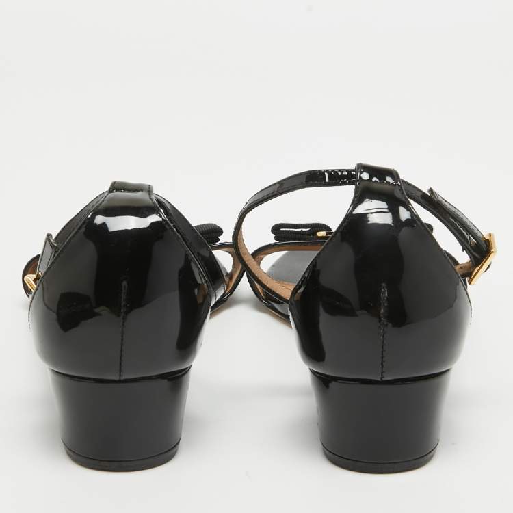 Pre Owned Salvatore Ferragamo Black Patent Leather Margot Wedge Sandals Size 38