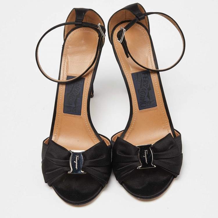 Pre Owned Salvatore Ferragamo Black Satin Prina Ankle Strap Sandals Size 40