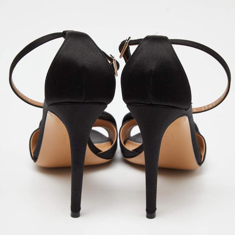 Pre Owned Salvatore Ferragamo Black Satin Prina Ankle Strap Sandals Size 40