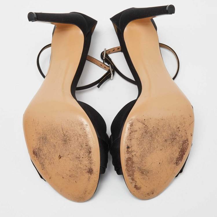 Pre Owned Salvatore Ferragamo Black Satin Prina Ankle Strap Sandals Size 40