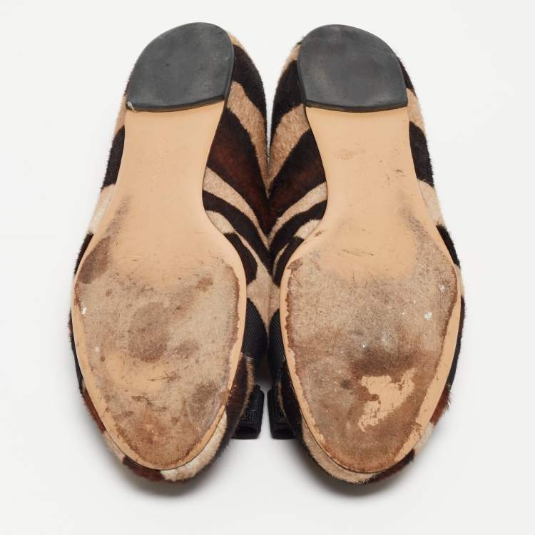 Pre Owned Salvatore Ferragamo Brown/Beige Printed Calf Hair Varina Ballet Flats Size 40