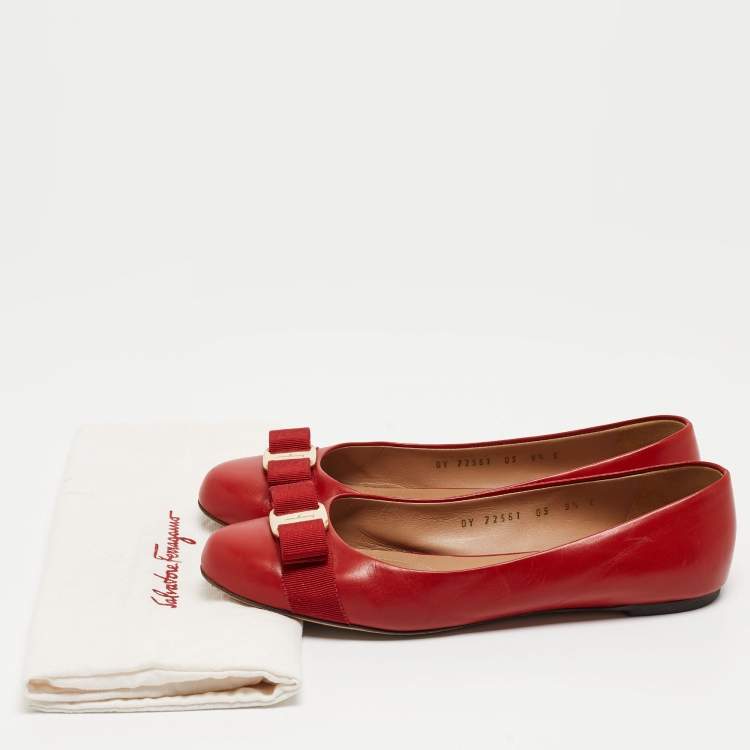 Pre Owned Salvatore Ferragamo Red Leather Varina Bow Ballet Flats Size 40 