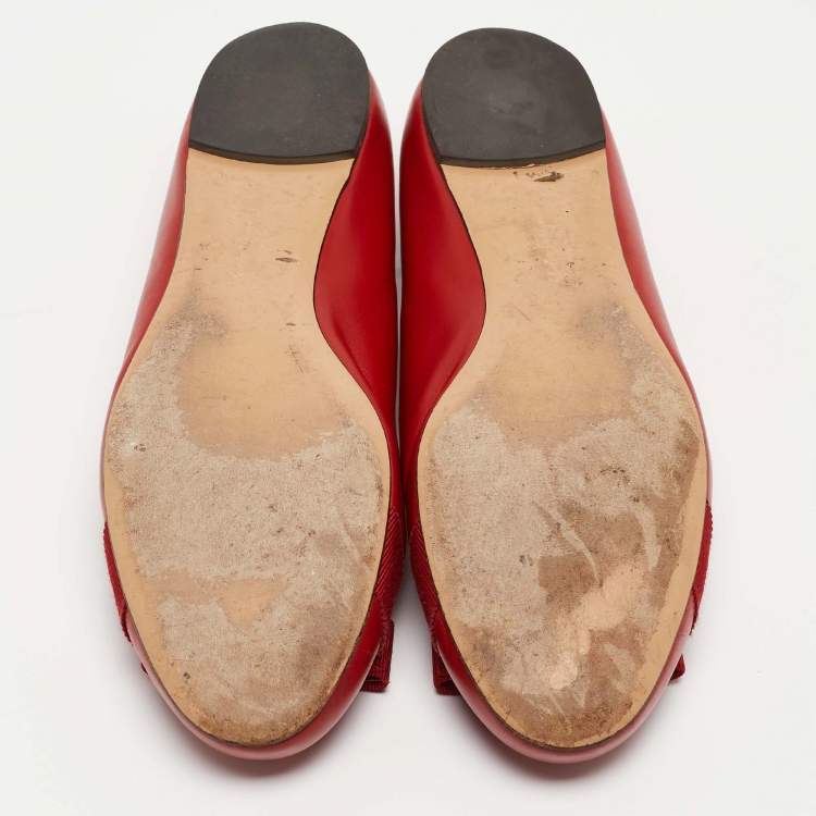 Pre Owned Salvatore Ferragamo Red Leather Varina Bow Ballet Flats Size 40 