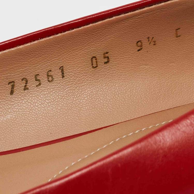 Pre Owned Salvatore Ferragamo Red Leather Varina Bow Ballet Flats Size 40 
