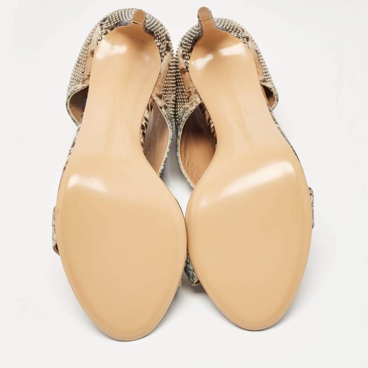 Pre Owned Salvatore Ferragamo Multicolor Python Embossed Leather Bow T Strap Sandals Size 40.5