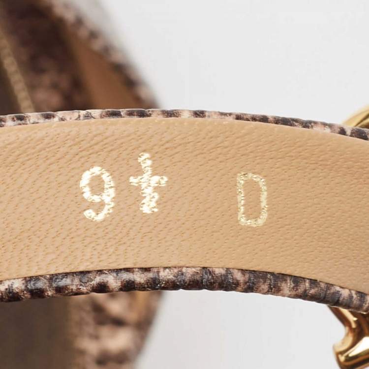 Pre Owned Salvatore Ferragamo Brown Lizard Embossed Leather Madea Cork Wedge Sandals Size 40