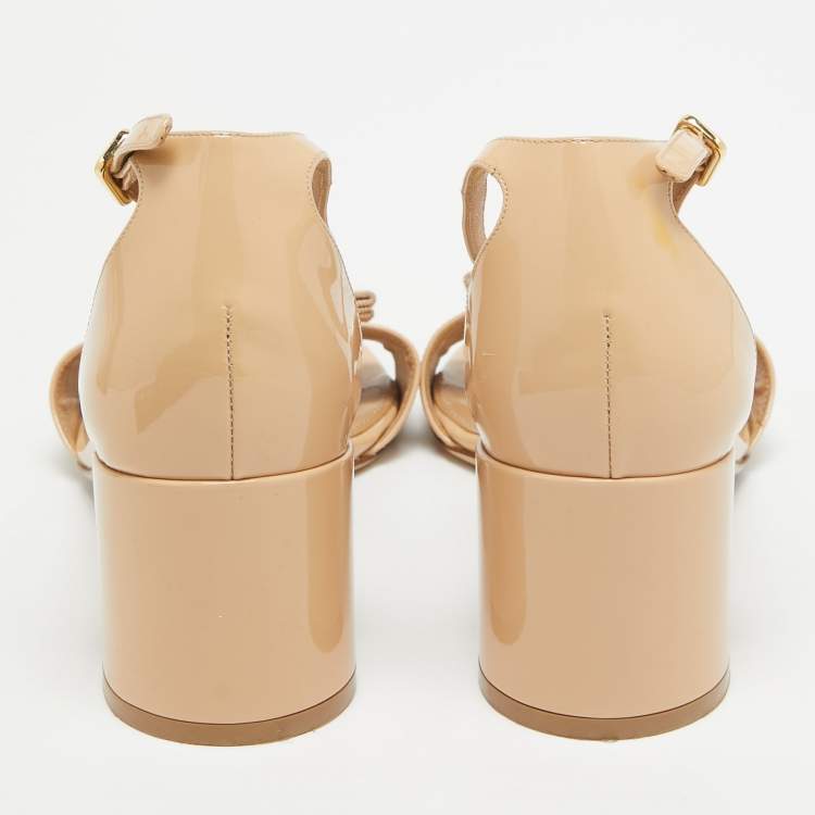 Pre Owned Salvatore Ferragamo Beige Patent Ankle Sandals Size 40