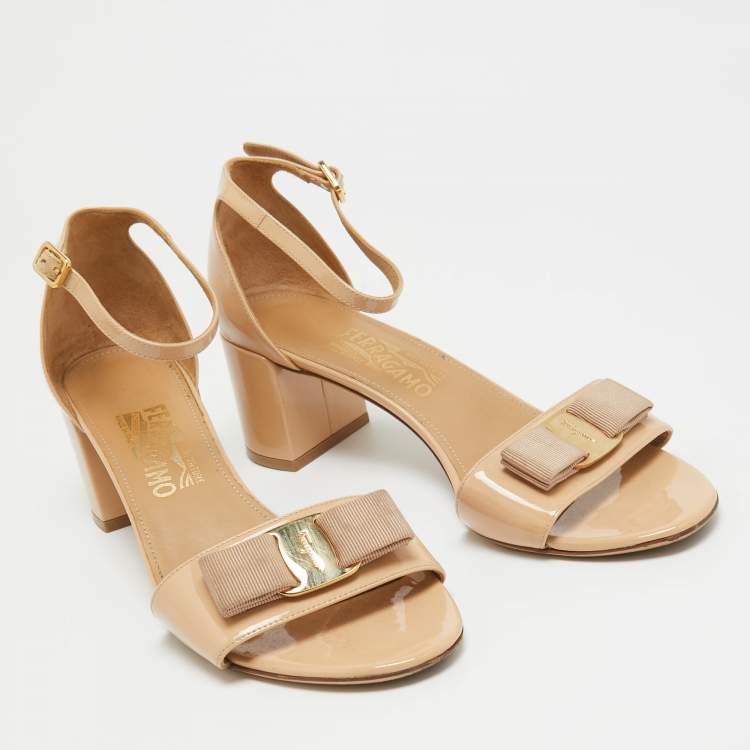Pre Owned Salvatore Ferragamo Beige Patent Ankle Sandals Size 40