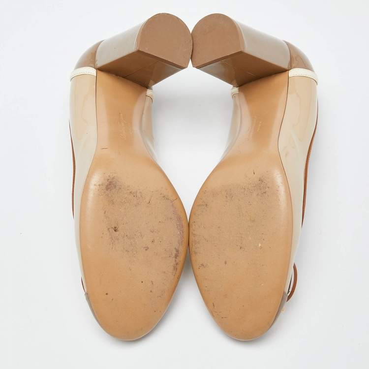 Pre Owned Salvatore Ferragamo Tricolor Patent Leather Décolleté Gwen Block Heel Pumps Size 38
