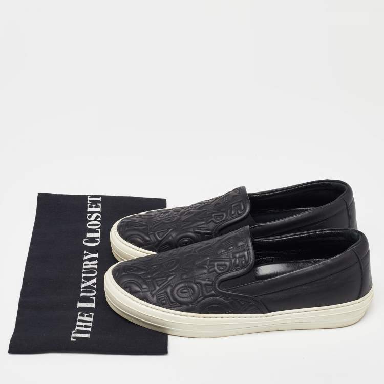 Pre Owned Salvatore Ferragamo Black Leather Logo Embossed Slip On Sneakers Size 39