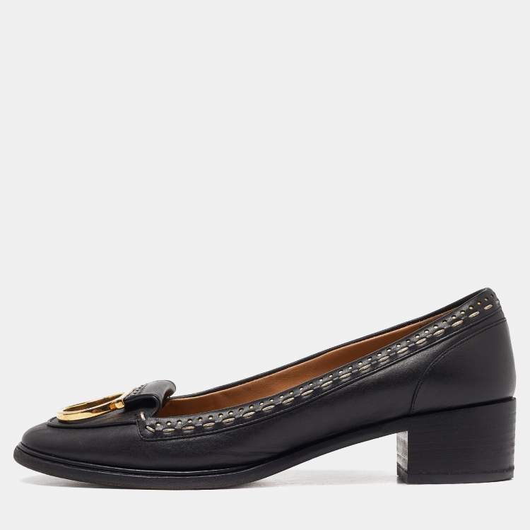مملوكة مسبقًا Salvatore Ferragamo Black Leather Fele Gancio Detail Loafer Pumps Size 38
