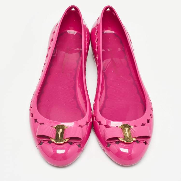 Pre Owned Salvatore Ferragamo Pink Rubber Vara Ballet Flats Size 39.5