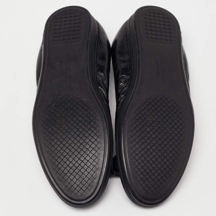 Pre Owned Salvatore Ferragamo Black Leather Vara Bow Ballet Flats Size 38