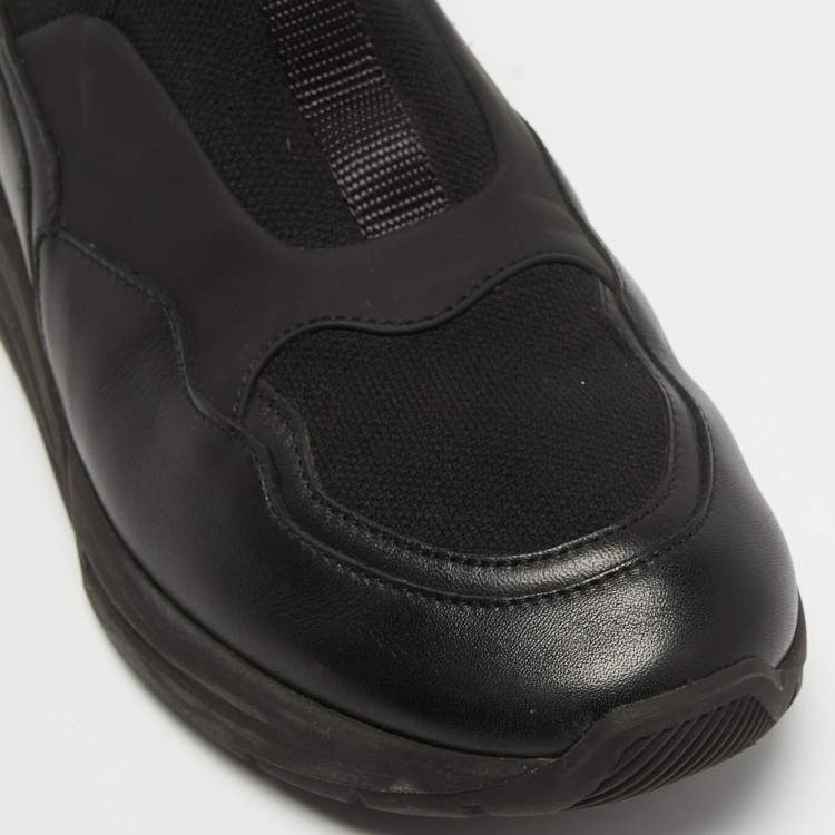 Pre Owned Salvatore Ferragamo Black Leather and Knit Fabric Cosma Sock Sneakers Size 39.5