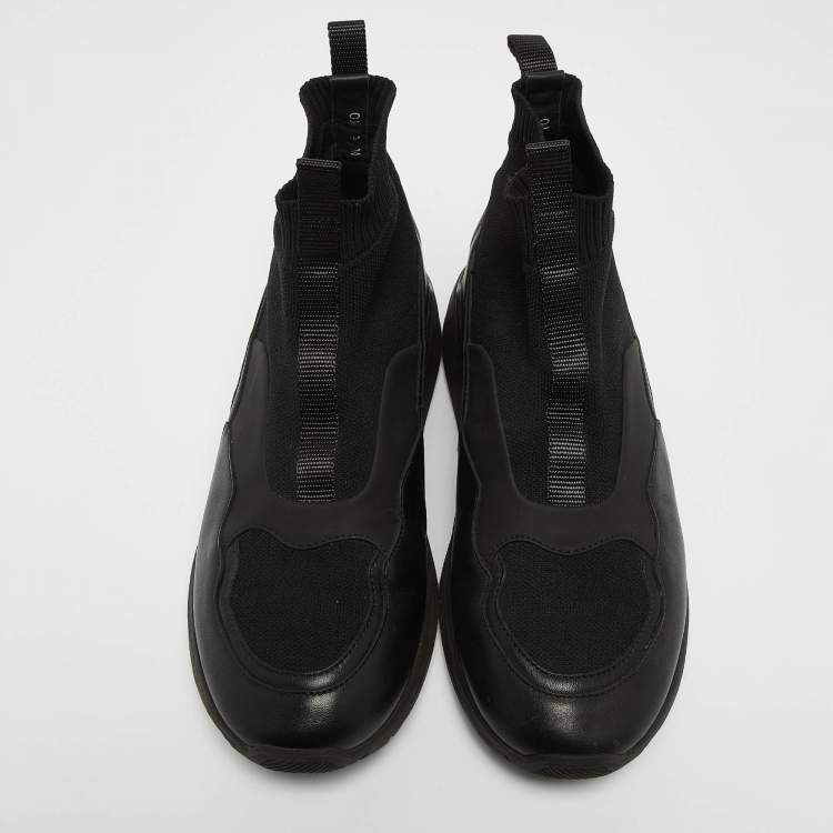 Pre Owned Salvatore Ferragamo Black Leather and Knit Fabric Cosma Sock Sneakers Size 39.5
