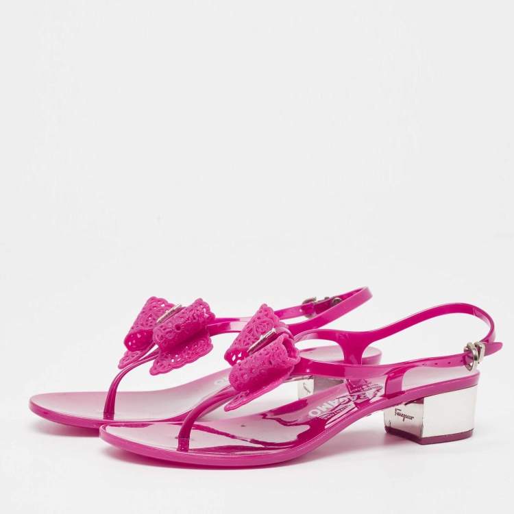 Pre Owned Salvatore Ferragamo Purple Rubber Perala Thong Sandals Size 36.5