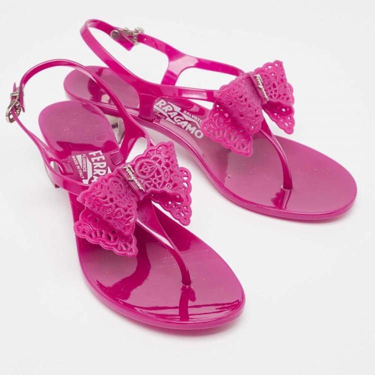 Pre Owned Salvatore Ferragamo Purple Rubber Perala Thong Sandals Size 36.5
