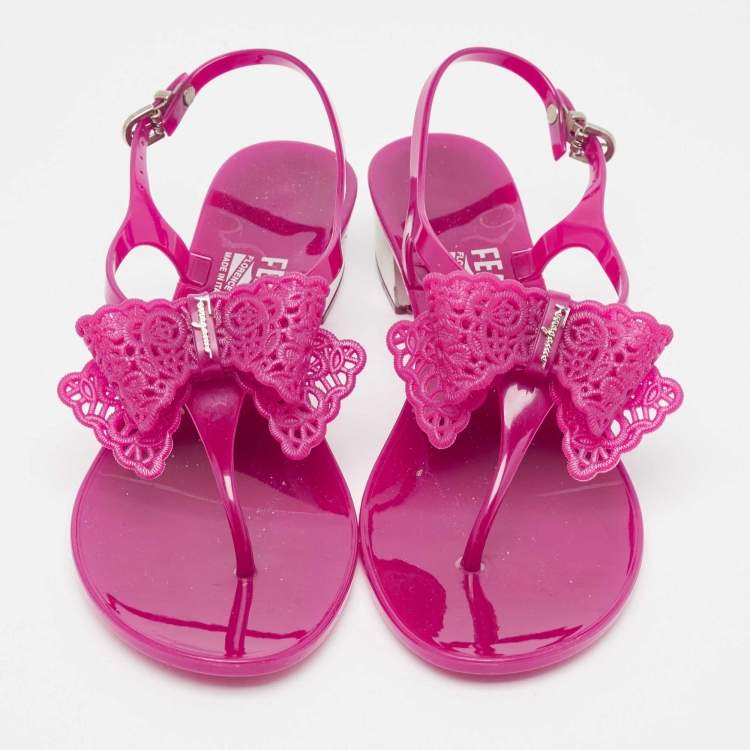 Pre Owned Salvatore Ferragamo Purple Rubber Perala Thong Sandals Size 36.5