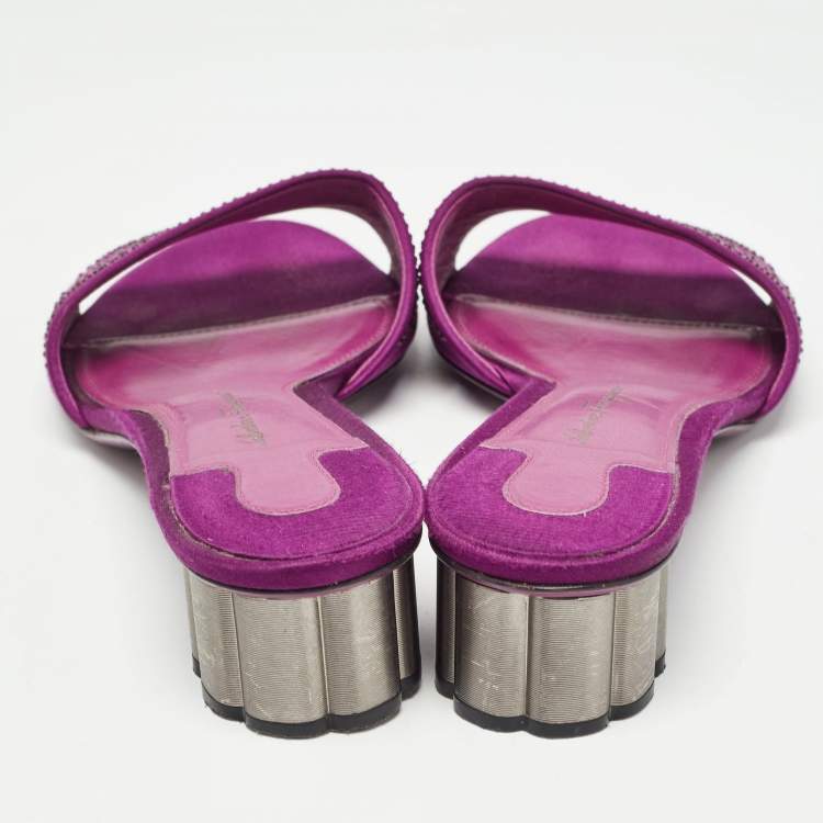 Pre Owned Salvatore Ferragamo Purple Satin Gorizias Sandals Size 40