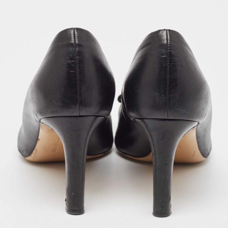 Pre Owned Salvatore Ferragamo Black Leather Bow Pumps Size 39.5