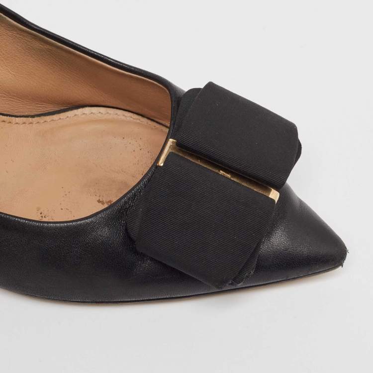 Pre Owned Salvatore Ferragamo Black Leather Bow Pumps Size 39.5