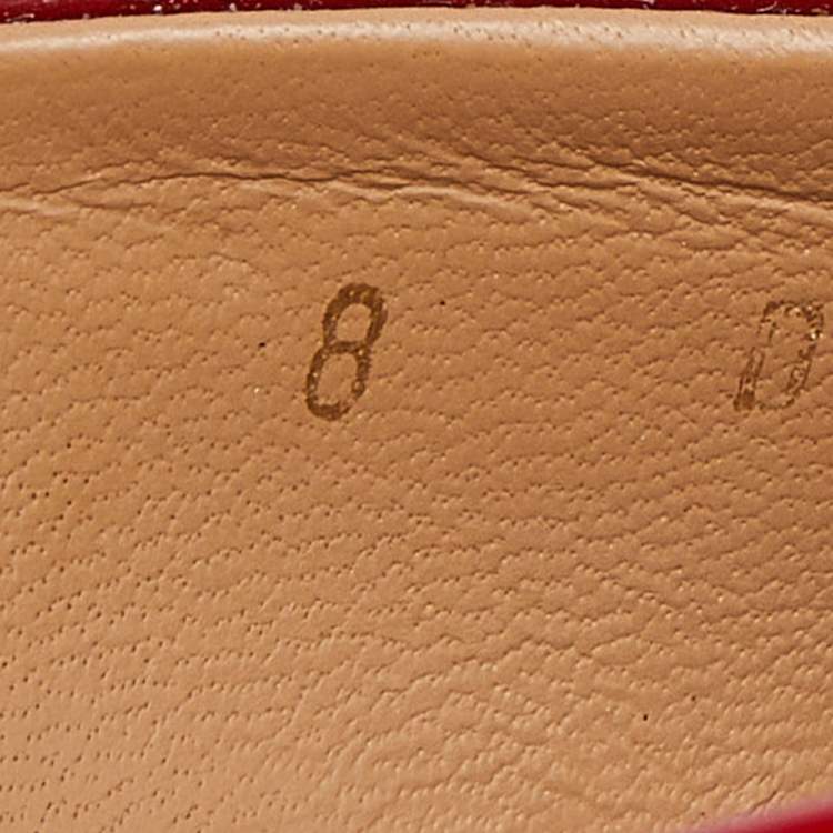Pre Owned Salvatore Ferragamo Red Patent Leather Vara Bow Peep Toe Platform Pumps Size 38.5