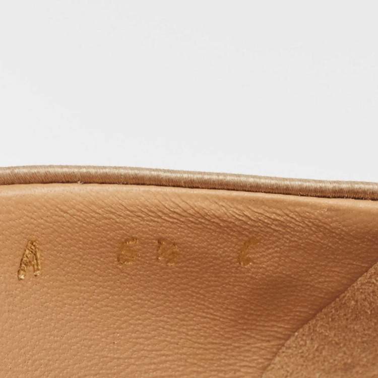 Pre Owned Salvatore Ferragamo Gold Satin Selaby Peep Toe Pumps Size 37