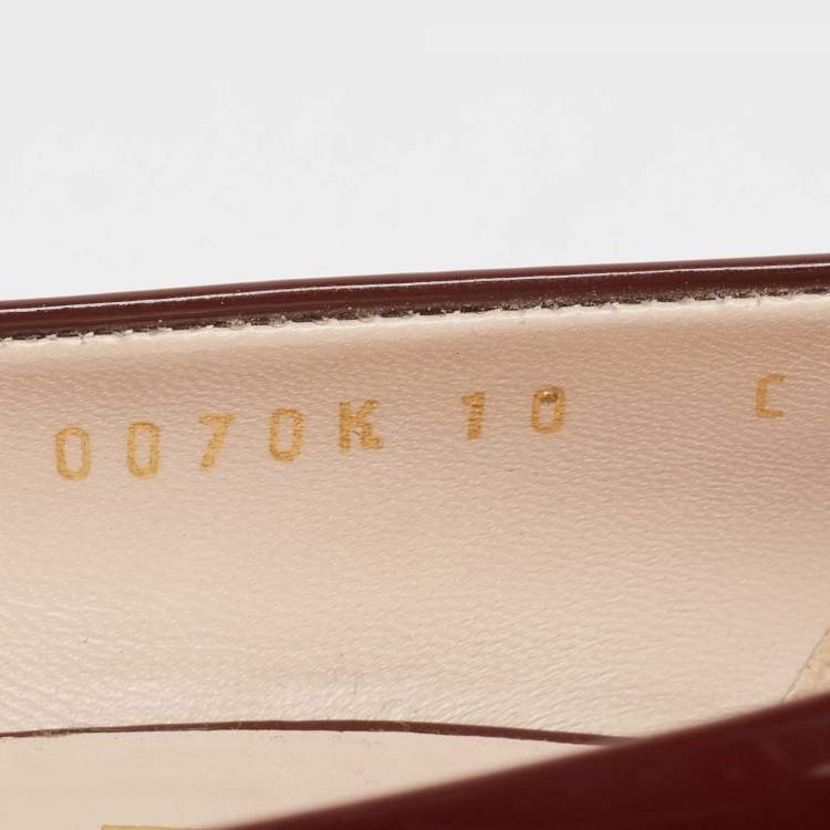 Pre Owned Salvatore Ferragamo Burgundy Patent Leather Vara Bow Pumps Size 40.5