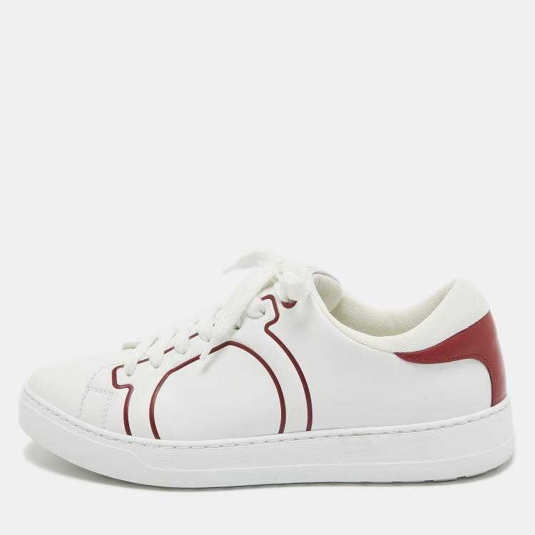 Ferragamo White Red Leather Classic Tennis Low Top Sneakers Size 40 Salvatore Ferragamo TLC