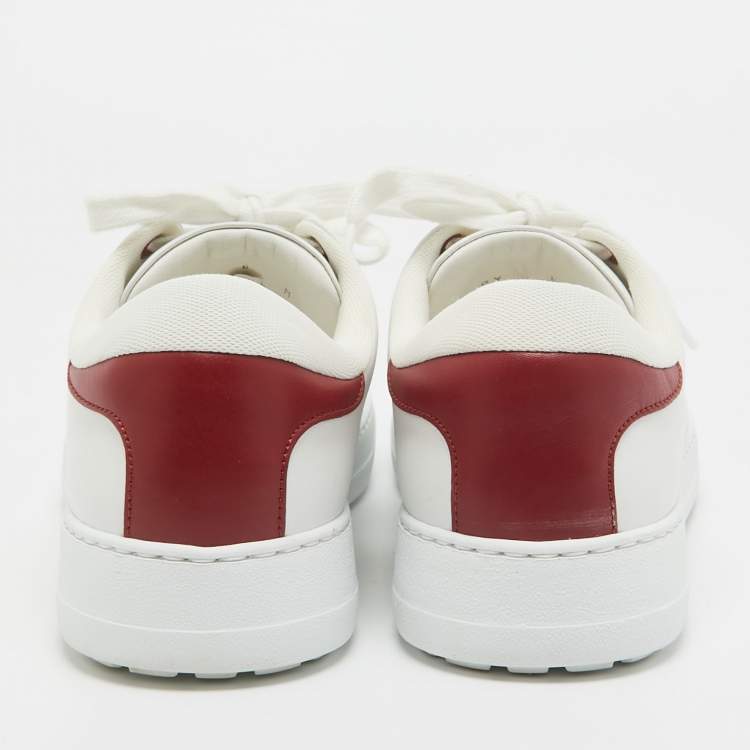 Pre Owned Ferragamo White/Red Leather Classic Tennis Low Top Sneakers Size 40