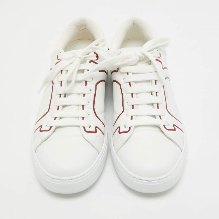 Pre Owned Ferragamo White/Red Leather Classic Tennis Low Top Sneakers Size 40