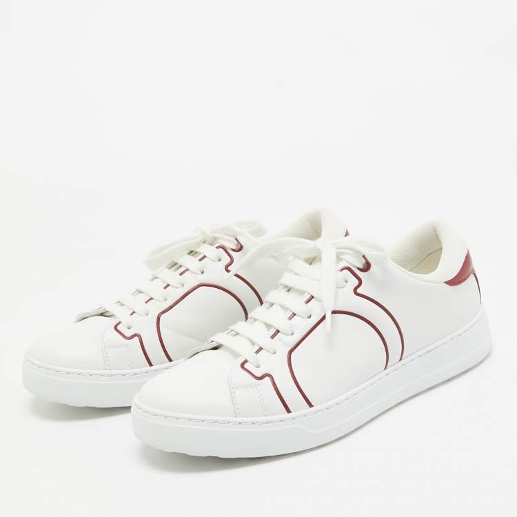 Pre Owned Ferragamo White/Red Leather Classic Tennis Low Top Sneakers Size 40