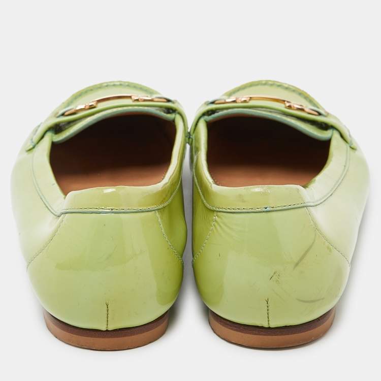 Pre Owned Salvatore Ferragamo Green Patent Leather Gancini Loafers Size 38