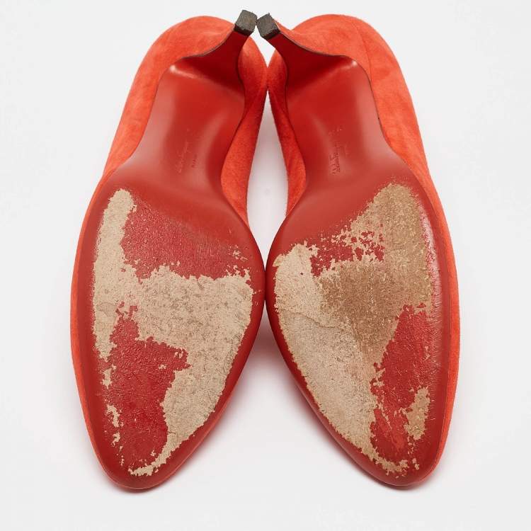 Pre Owned Salvatore Ferragamo Orange Suede Round Toe Pumps Size 40