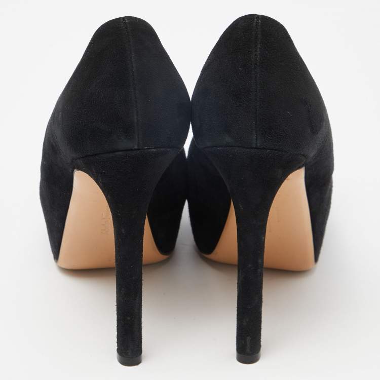 Pre Owned Salvatore Ferragamo Black Suede Carla Vara Bow Pumps Size 38