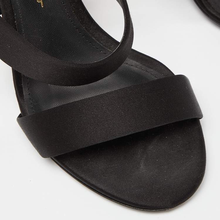 Pre Owned Salvatore Ferragamo Black Satin Ankle Strap Block Heel Sandals Size 39