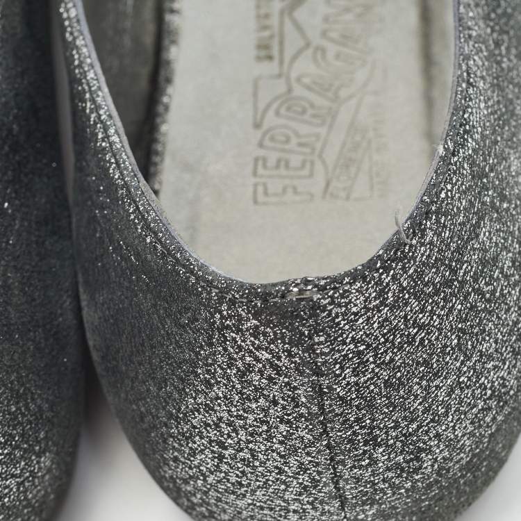 Pre Owned Salvatore Ferragamo Metallic Suede Regale Ballet Flats Size 41.5