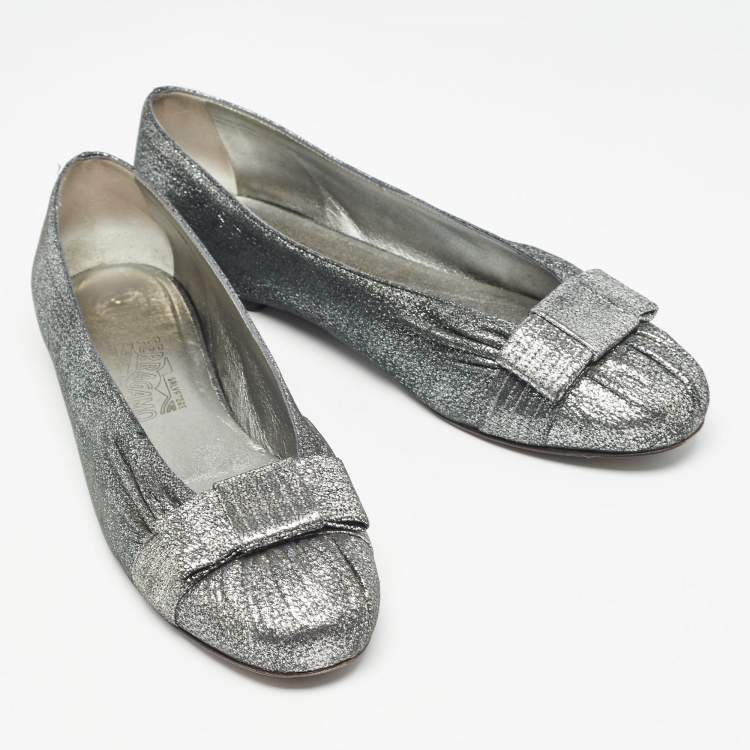 Pre Owned Salvatore Ferragamo Metallic Suede Regale Ballet Flats Size 41.5