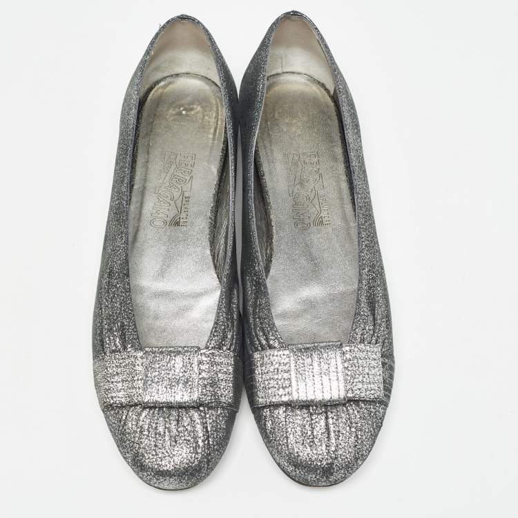 Pre Owned Salvatore Ferragamo Metallic Suede Regale Ballet Flats Size 41.5