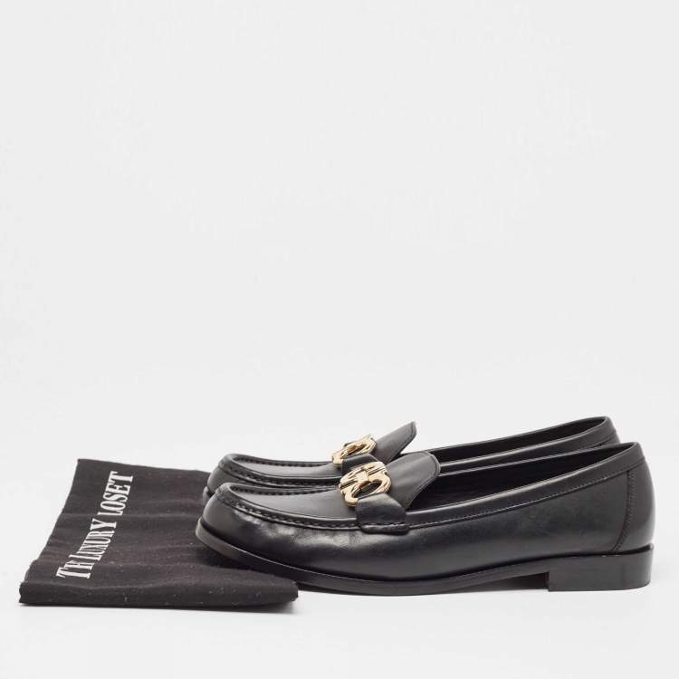 Pre Owned Salvatore Ferragamo Black Leather Gancini Loafers Size 39